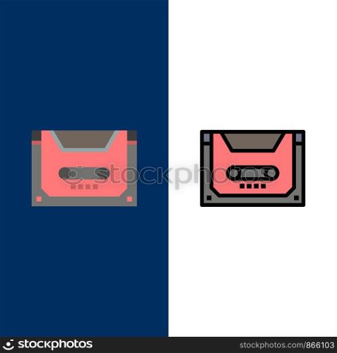 Analog, Audio, Cassette, Compact, Deck Icons. Flat and Line Filled Icon Set Vector Blue Background