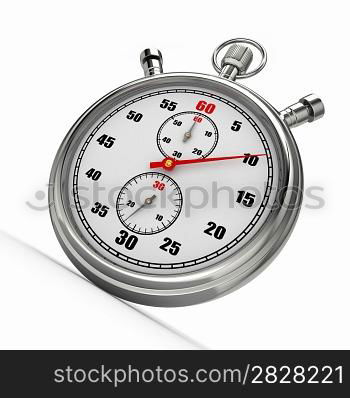 Analog stopwatch on white isolated background. 3d