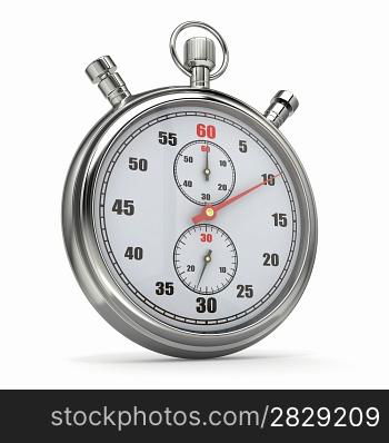 Analog stopwatch on white isolated background. 3d