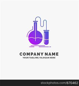 Analysis, chemistry, flask, research, test Purple Business Logo Template. Place for Tagline.. Vector EPS10 Abstract Template background