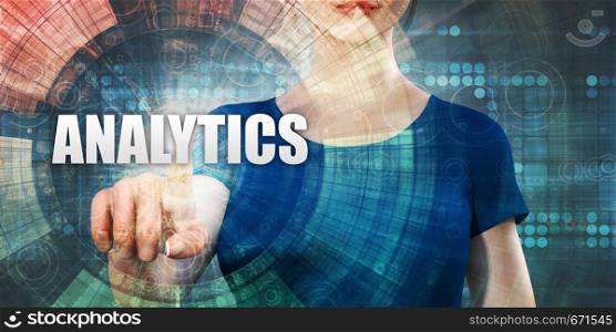 Analytics Technology With Woman Pressing on Screen. Woman Accessing Analytics
