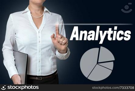 analytics touchscreen is operated by businesswoman background.. analytics touchscreen is operated by businesswoman background