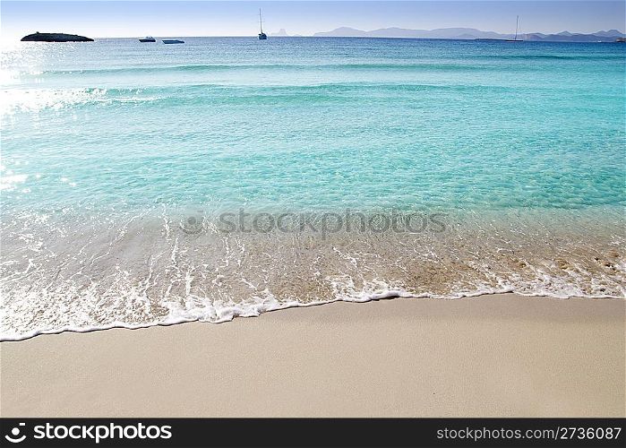 anchor boats in horizon Illetas beach formentera balearic islands