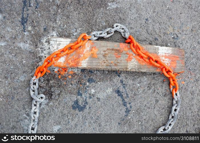 anchor chain of boat with painted marks each ten meters