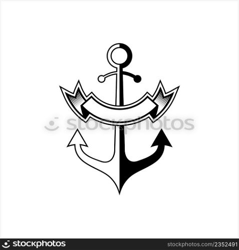Anchor Icon, Water Vessel Anchor Vector Art Illustration