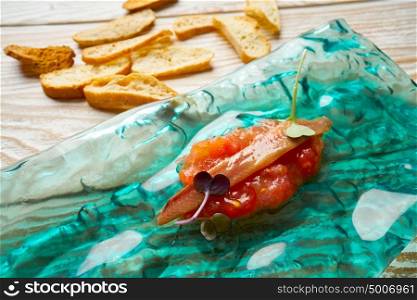 Anchovies on fresh grated tomato starter tapas