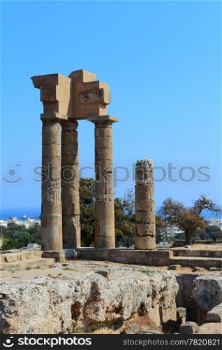 Ancient acropolis ruins of Rhodes. Rhodes island. Greece.