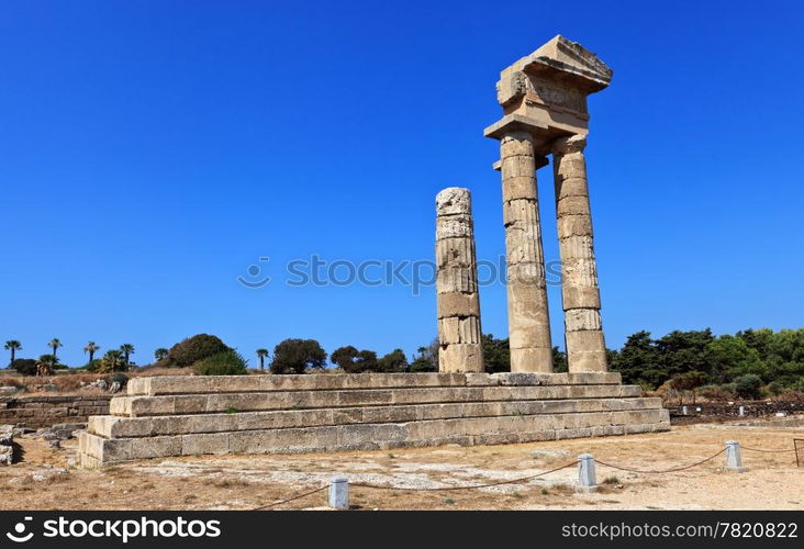 Ancient acropolis ruins of Rhodes. Rhodes island. Greece.