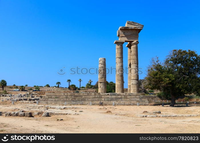 Ancient acropolis ruins of Rhodes. Rhodes island. Greece.