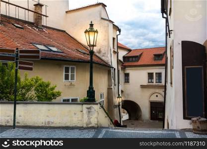 Ancient alleyway in old European town, nobody. Summer tourism and travels, famous europe landmark, popular places