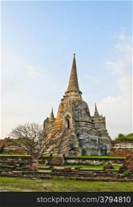 Ancient and ruins temple in Ayutthaya, Thailand