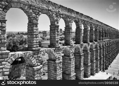 Ancient aqueduct of roman in Segovia, Spain