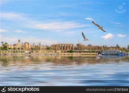 Ancient architecture of Luxor city on river Nile. Luxor city on Nile