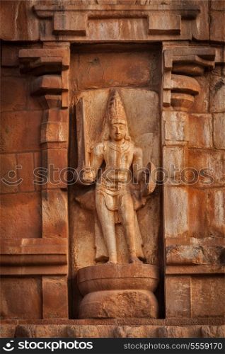 Ancient bas relief. Brihadishwara Temple. Tanjore (Thanjavur), Tamil Nadu, India. Great Living Chola Temples - UNESCO World Heritage Site