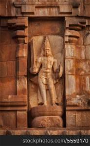 Ancient bas relief. Brihadishwara Temple. Tanjore (Thanjavur), Tamil Nadu, India. Great Living Chola Temples - UNESCO World Heritage Site