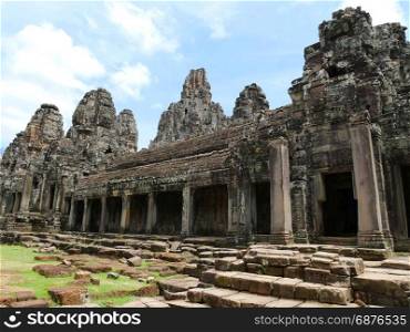 Ancient Bayon temple, Angkor Thom , the most popular tourist attraction in Siem reap, Cambodia