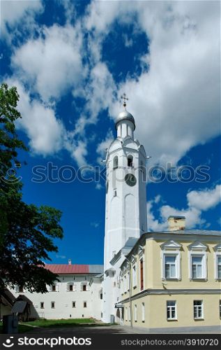 Ancient bell tower in the Kremlin in Veliky Novgorod, Russia
