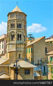 Ancient bell tower of San Donato church in Genoa, Italy