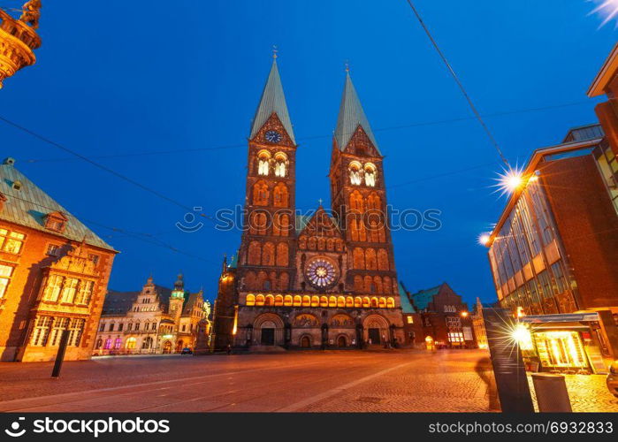 Ancient Bremen Market Square in Bremen, Germany. Ancient Bremen Market Square in the centre of the Hanseatic City of Bremen with Bremen Cathedral, Germany