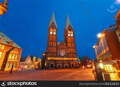 Ancient Bremen Market Square in Bremen, Germany. Ancient Bremen Market Square in the centre of the Hanseatic City of Bremen with Bremen Cathedral, Germany