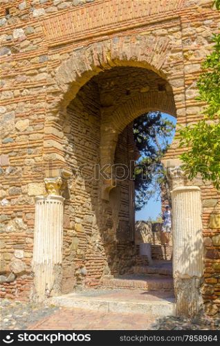 Ancient brick passageway door in the famous La Alcazaba in Malaga Spain