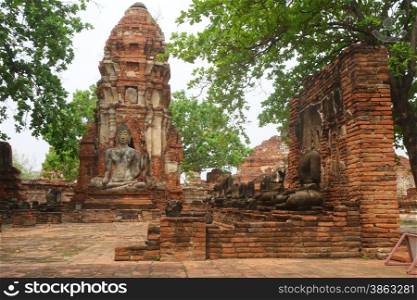 Ancient Buddha statue at Wat Yai Chaimongkol in the historical city, Ayutthaya, Thailand