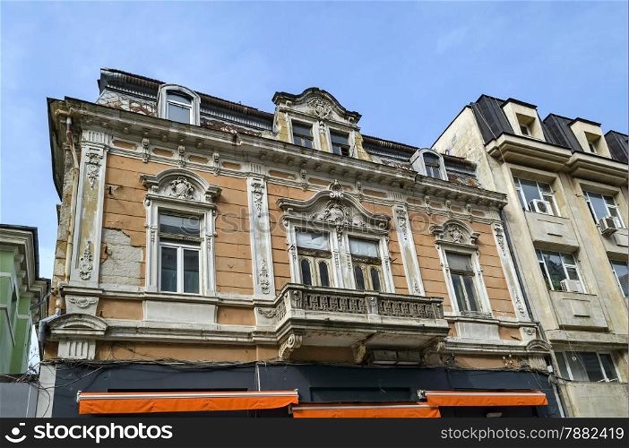 Ancient building with rich decoration in Ruse - beauty town with varied style West-European architecture, Bulgaria, Europe