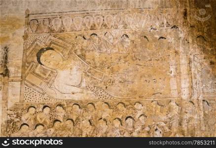 Ancient Burmese mural in Bagan temple, Myanmar