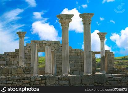 Ancient castle with columns and blue sky