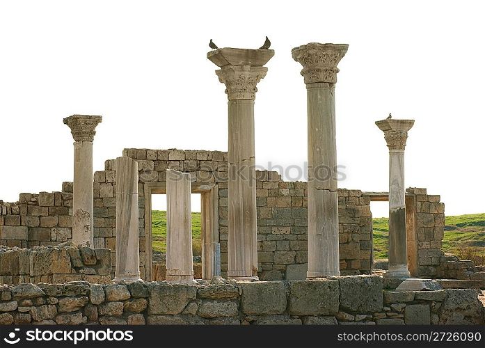 Ancient castle with columns isolated on white background
