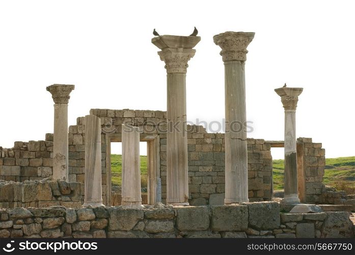 Ancient castle with columns isolated on white background