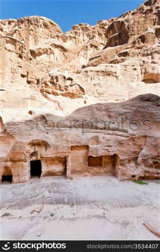 ancient chambers in caves in Little Petra, Jordan