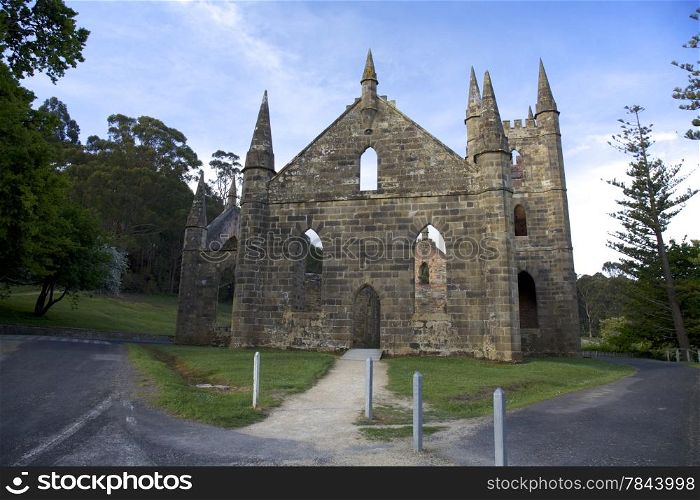 Ancient Church IN Port Arthur Tasmania Australia. Ancient Historic Church at Port Arthur Convict Settlement Tasmania Australia