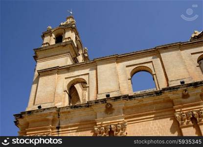 ancient church tower of malta cathedral detail