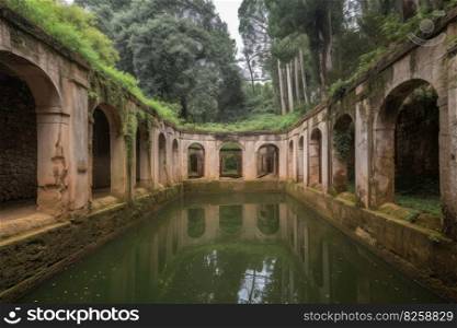 Ancient cistern ruins architecture. Wall asian stone. Generate Ai. Ancient cistern ruins architecture. Generate Ai