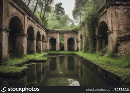 Ancient cistern ruins. History palace water. Generate Ai. Ancient cistern ruins. Generate Ai