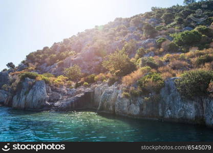 ancient city on the Kekova. Sea, near ruins of the ancient city on the Kekova island, Turkey