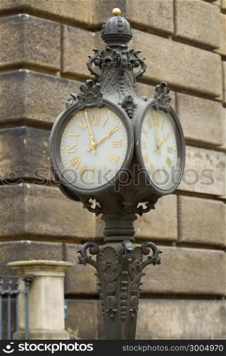 Ancient clock in Dresden, Germany .