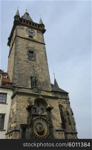 ancient clock tower in the old town of prague