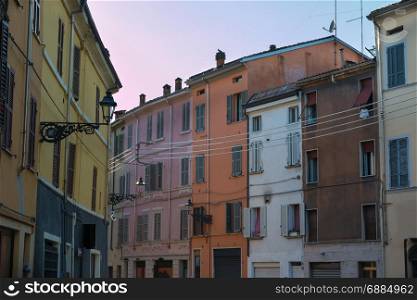 Ancient Colorful Building Facade in Parma, Italy