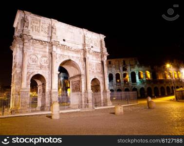 ancient Colosseum and Triumphal arch. Rome. Italy