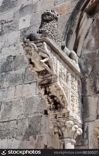 Ancient decorations in the old town of Korcula island. Ancient decorations