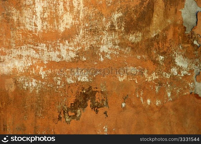 Ancient destroyed cracked orange front facade