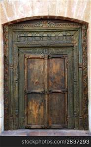 ancient eastern indian polychrome wooden entrance door