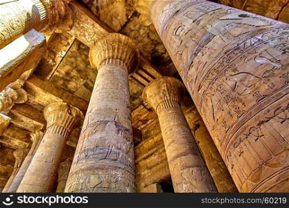 ancient egyptian architecture ruins. olumns of the Temple of Horus at Edfu, in Egypt