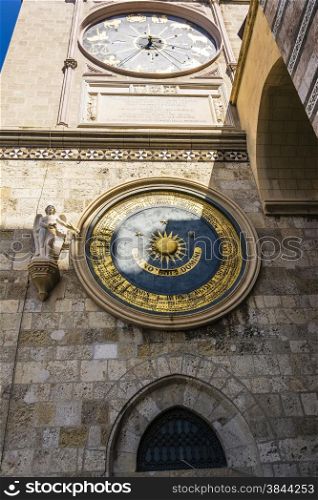 Ancient eternal cathedral clock and calendar in Messina. Sicily, Italy