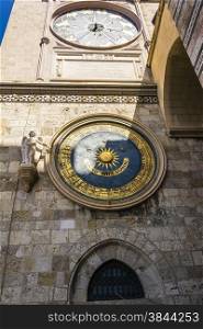 Ancient eternal cathedral clock and calendar in Messina. Sicily, Italy