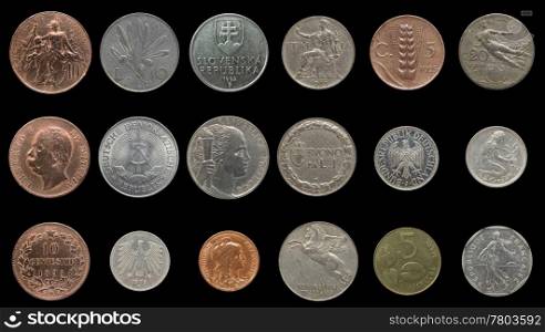 Ancient European coins. Vintage coins from European Countries including Germany, France, Italy before Euro