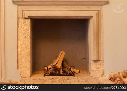 Ancient fireplace. 1600-1700 years. A museum piece castle Lvov, Ukraine
