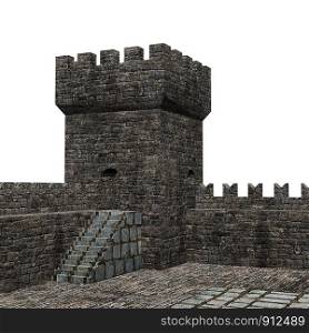 Ancient fortress, medieval house 3d rendered illustration.